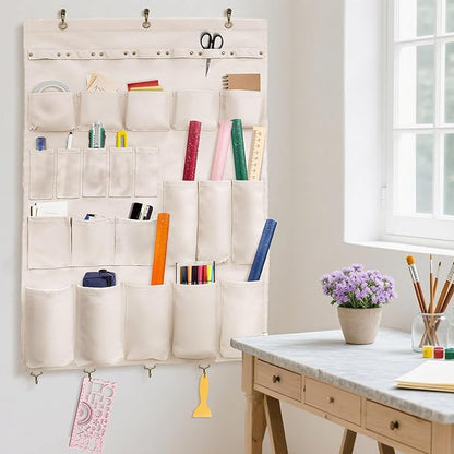 Canvas Wall Organizer for Garden Tool, Hand Tools, Stationery, Craft Items and Sewing Supplies,Natural