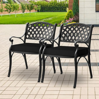 downluxe Waterproof Outdoor Chair Cushions for Patio Furniture, 19" x 19" x 2" Patio Chair Cushion with Adjustable Ties & Portable Handle, Square Outdoor Cushion with Removable Cover, Black, 2 Pack
