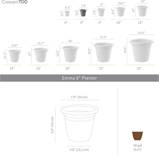 Crescent Too Emma Plant Pot, 8-Inch Cappuccino (Bag of 12)