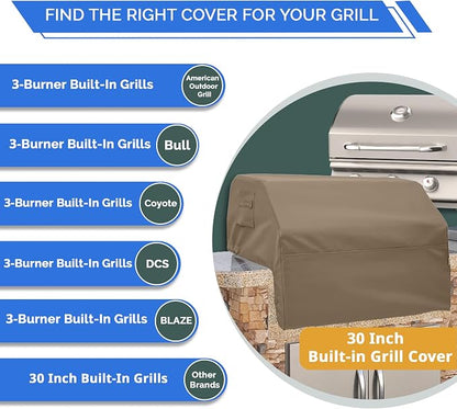 Covers & All Built-in Grill Cover for Outdoor Grill – Heavy Duty 12 oz Waterproof Built-in BBQ Grill Cover, PVC-Coated Polyester with Elastic Hem for Snug Fit (30 x 26 x 14 inches, Beige)