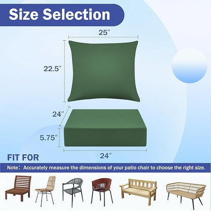 IASEAHK Outdoor Seat Cushion Set, Waterproof & Fade Resistant Patio Chair Cushions, Outdoors Cushion for Patio Furniture, 24 x 24 x 5.75 Inch, Outdoor Couch Cushions with Handle and Ties,ForestGreen
