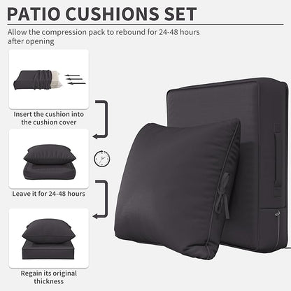 Premium Outdoor Seat Cushion Chair Cushions for Patio Furniture 24 L X 24 W X 5 H Waterproof & Fade Resistant Deep Seat and Backrest Cushion Set with Removable Covers for Chair, Sofa