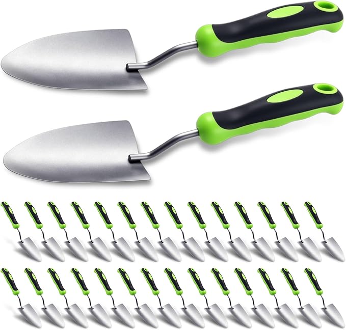 30 Pcs Garden Shovel Aluminum Alloy Heavy Duty Trowel Small Digging Shovels Metal Hand Trowel Spade with Soft Handle for Garden Lawn Yard Planting Tool (Wide Shovel,Green)