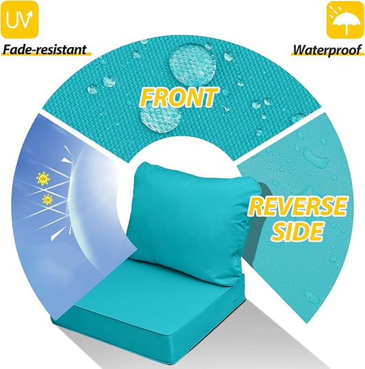 AAAAAcessories Outdoor Seat Cushions for Chairs, Fade-Resistant, Waterproof Patio Furniture Replacement Cushions, 22" x 24" x 5" + 22" x 19", Turquoise Blue