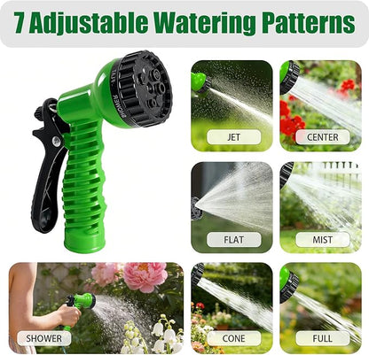 100FT Kink-Free EVA Coil Garden Hose, 3/4'' Brass Connector Expandable Self Coiling Water Hose with 7 Patterns Spray Nozzle for Lawn, Greenhouse, Patio, Boat, Car Wash