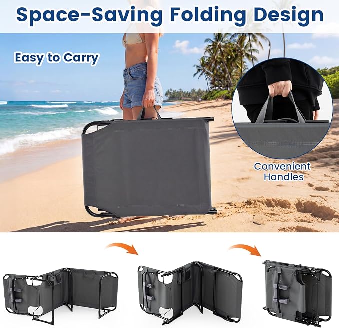 COSTWAY Tanning Chair with Face Hole, Folding Beach Lounge Chair with 4-Position Adjustable Backrest, Pillow & Side Pocket, Foldable Chaise Lounge Chair Outdoor for Sunbathing, Camping (2, Grey)