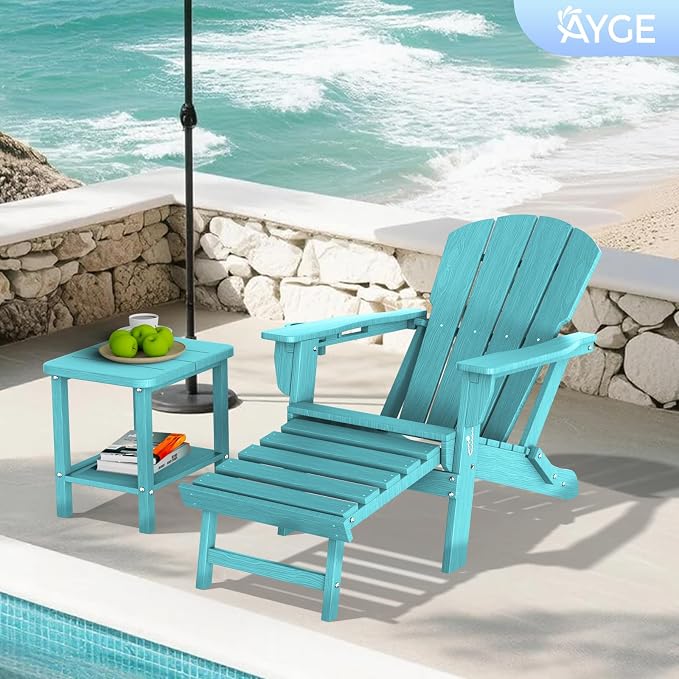 Ayge 17.7" Double Outdoor Side Table, Rectangular HDPE Adirondack End Table for Patio, Lawn, Pool, Garden, Backyard，Aurba