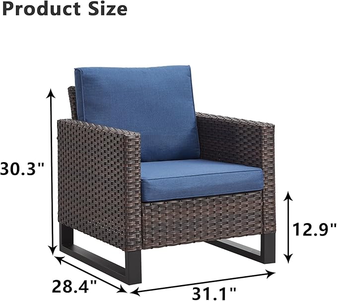 HUMMUH Patio Chairs Set of 2 PE Wicker Outdoor Dining Chairs High Back Deep Seating Porch Chairs with 4inch Seat Cushions