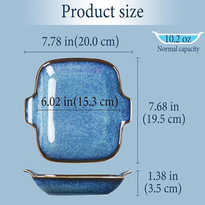 Ceramics Au Gratin baking Dishes Set of 4, Baking Tray Bake ware, 10.2 oz Ramekins, for Pie Pan, Appetizer, Tart, Dessert, Quiche, Oven Small dish, individual dishes, Square 7.8 Inch