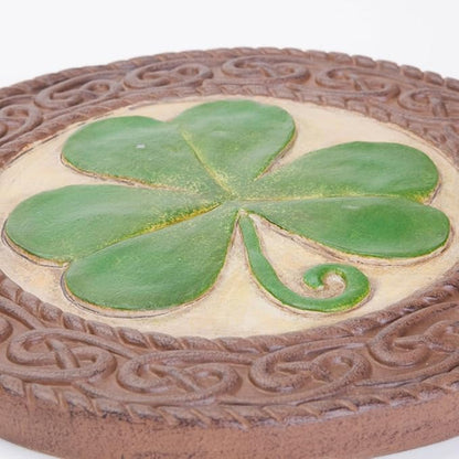 Bits and Pieces - Glow in the Dark Shamrock Garden Stone - Irish Garden Decor Yard Art Accent - 10" x 10" Round Durable Polyresin Stepping Pavers for Landscaping and Outdoor Pathways