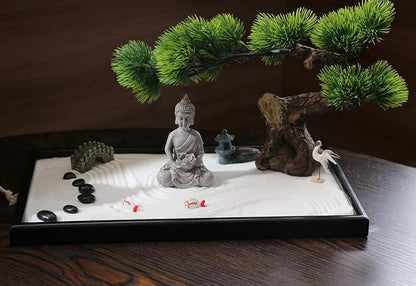 BangBangDa Japanese Zen Garden Kit for Desk - Meditation Rock Sand Garden for Birthday Gift Office Home Desktop Relaxation Decor Bamboo Rakes Bonsai Tree Pagoda Accessories Tools Kits