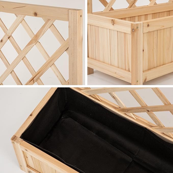 Wooden Raised Garden Bed with Trellis, 40" Outdoor Planter Box for Climbing Plants, Vertical Natural Wood Garden Planter for Vegetables, Flowers & Vines, Lattice Plant Support for Patio Yard Balcony