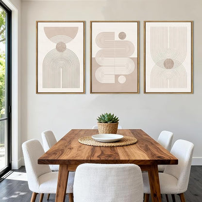 Anyzal Large Boho Framed Wall Art 16x24 Inch Beige Neutral Minimalist Canvas Pink Abstract Modern Geometric Artwork for Living Room Bedroom Dining room Set of 3