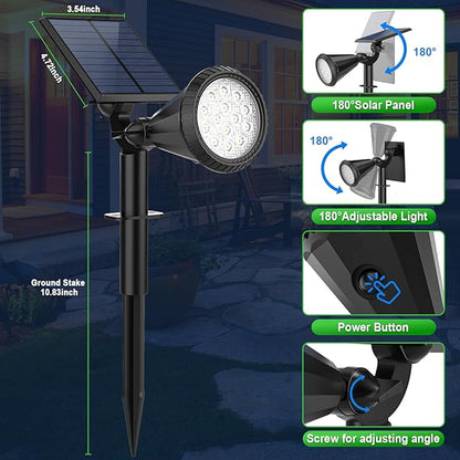 Tadyreal Solar Spot Lights Outdoor Waterproof 180° Adjustable Solar Powered Landscape Lights for Yard 4 Lighting Modes Solar Spotlights for Pathway Garden Outside Wall Pool Porch (2 Pack, Warm White)