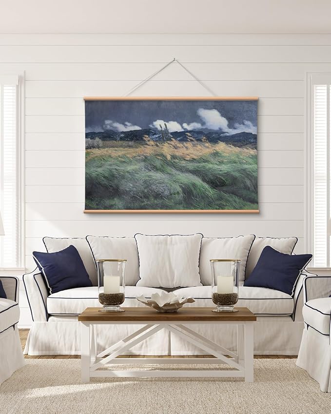 VIYYIEA Extra Large Canvas Wall Art, 36x54 Inch Impressionist Landscape Painting, Moody Windy Field Nature Wall Decor for Living Room or Bedroom, Above Sofa