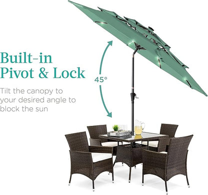 Best Choice Products 10ft 3-Tier Solar Patio Umbrella, Outdoor Market Sun Shade for Backyard, Deck, Poolside w/ 24 LED Lights, Tilt Adjustment, Easy Crank, 8 Ribs - Seaglass