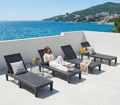 Outdoor Lounge Chairs Set of 2 for Poolside Patio, Weather-Resistant Pool Chaise Lounge with Adjustable Backrest, Resin Tanning Chair Sun Lounger for Outside Deck, Beach, Sunbathing, Black