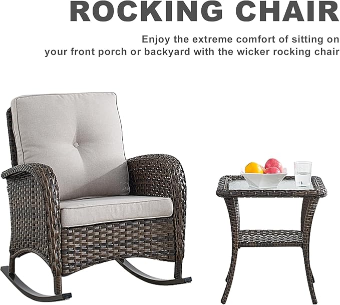 HUMMUH 6-Piece Outdoor Patio Furniture PE Wicker Patio Conversation Set,High Back Patio Couch with Ottomans Outdoor Rocking Chairs for Backyard,Porch,Deck