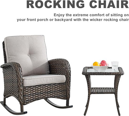 HUMMUH 6-Piece Outdoor Patio Furniture PE Wicker Patio Conversation Set,High Back Patio Couch with Ottomans Outdoor Rocking Chairs for Backyard,Porch,Deck