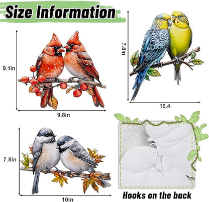 YOADEHOA 3Pcs Metal Wall Art Decor Birds on Branch, 3D Colorful Bird Outdoor Hanging Wall Art Patio Fence Decorations, Hummingbird Wall Sculptures for Indoor Outdoor Garden Garden (Birds B)