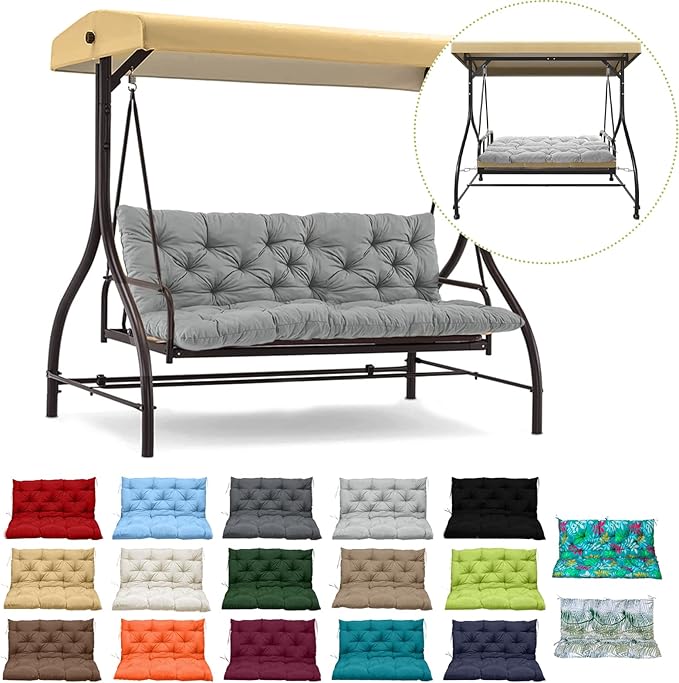 Replacement Cushion for Swings, Waterproof Porch Swing Cushion, 2-3 Seat Replacement Swing Seat Cushion with Backrest and Ties for Patio Backyard Porch Garden(Light Grey 40 * 60 in)