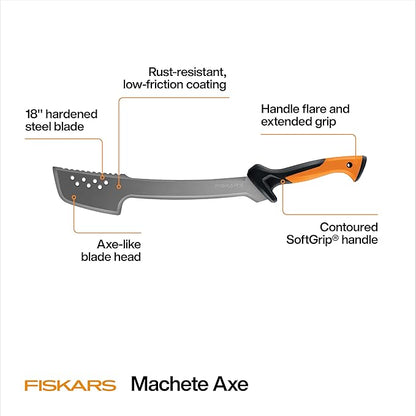 Fiskars Machete Knife, Machete For Cutting Trees, Heavy Duty, 18-Inch Bushcraft Axe Branch Cutter with Rust-Resistant and Low-Friction Blade Coating and Nylon Sheath