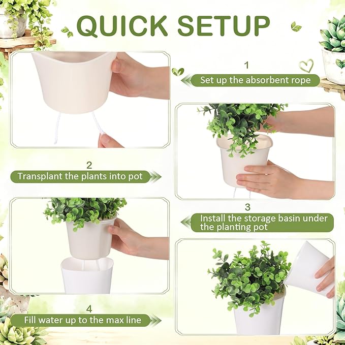 Ziliny 18 Pcs Self Watering Pots Plastic Plant 3 Sizes Flower Plant Pot with Inner White Flower Pots for Indoor House Plants Plastic Self Watering Pot for Herbs Flowers (S,M,L)