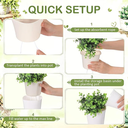 Ziliny 18 Pcs Self Watering Pots Plastic Plant 3 Sizes Flower Plant Pot with Inner White Flower Pots for Indoor House Plants Plastic Self Watering Pot for Herbs Flowers (S,M,L)
