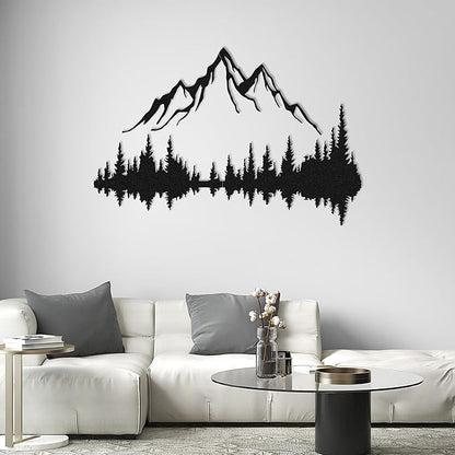 WOCHMANN,Mountain Lake Forest Large Metal Wall Art Black Minimalist Nature Silhouette Wall Decor Outdoor Landscape Wall Sculpture for Living Room, Bedroom, Kitchen or Office (Black, 71W'' x 47L'', Unframed)