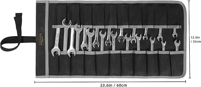Wrench Roll Up Pouch (20 Slots), Portable Carry On Pouch Workshop Storage Woodworking Tools Organizer Bag Waxed Canvas Tool Roll & Black