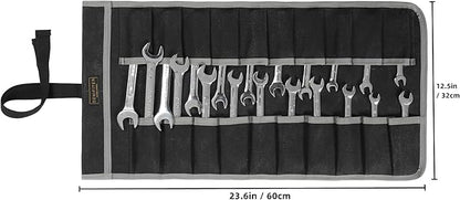 Wrench Roll Up Pouch (20 Slots), Portable Carry On Pouch Workshop Storage Woodworking Tools Organizer Bag Waxed Canvas Tool Roll & Black