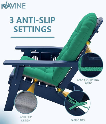 Adirondack Chair Cushion Set of 4, Thickened Patio Chair Cushions with Ties, Waterproof and UV-Protected Rocking Chair Cushion for Indoor and Outdoor, Green.