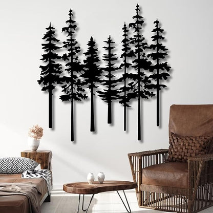 Mimiso Metal Pine Tree Wall Art,Pine Tree Wall Decor for Living Room,Dining, Bed Room,Nature Forest Metal Decor,Nature Lover Gift (Black,24"×23")