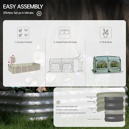 Pop up Tunnel Greenhouse Cover Plant Tent with 8x4FT Riased Garden Bed Set ,Raised Planter Box
