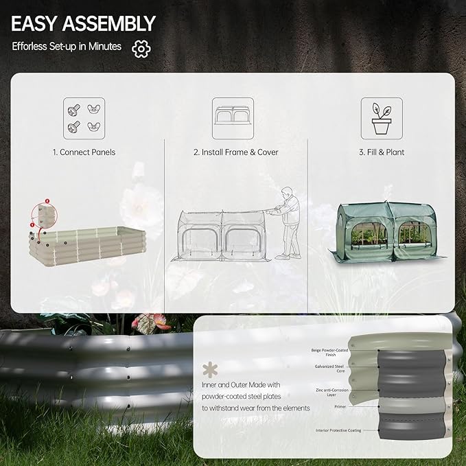 Pop up Tunnel Greenhouse Cover Plant Tent with 4x2FT Riased Garden Bed Set ,Raised Planter Box