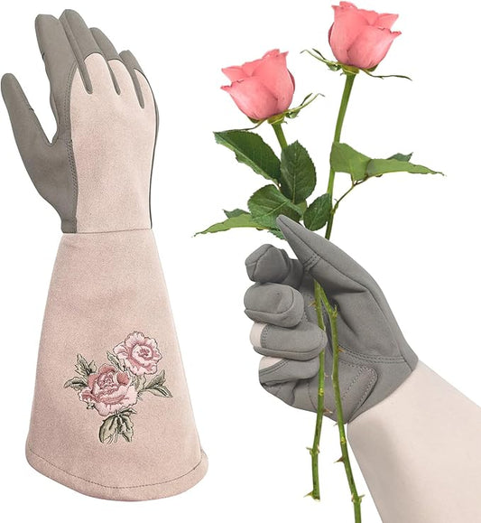 Long Gardening Gloves for Women, Durable Rose Pruning Gloves Thorn Resistant for Weeding Planting Digging (1 Pair)