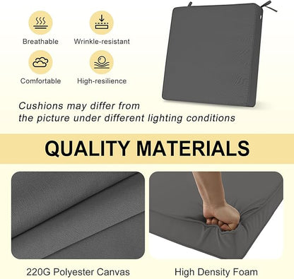 downluxe Waterproof Outdoor Chair Cushions for Patio Furniture, 19" x 19" x 2" Patio Chair Cushion with Non-Slip Ties & Portable Handle, Square Outdoor Cushion with Removable Cover, Dark Grey, 2 Pack