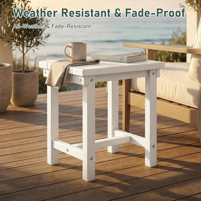 Furnimart Adirondack 16.5" Square Outdoor Side Table, Extra-Thick HDPE Composite Weather-Resistant Small Patio Table, White Outdoor End Table for Garden Balcony Yard Deck Poolside(White)