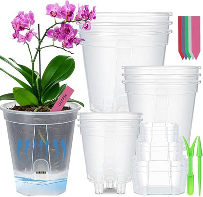 9 PCS Self Watering Pots for Indoor Plants Clear Nursery Pot with Drainage Holes Plastic Plant Pots and Deep Reservoir Bare Root Planter for Outdoor Plants and Flowers (4.73'', 5.91'', 7.09'')
