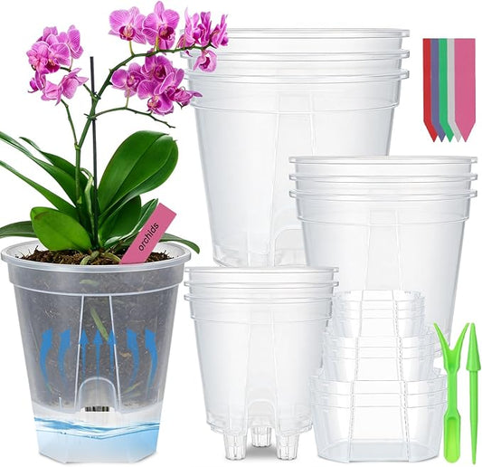 9 PCS Self Watering Pots for Indoor Plants Clear Nursery Pot with Drainage Holes Plastic Plant Pots and Deep Reservoir Bare Root Planter for Outdoor Plants and Flowers (4.73'', 5.91'', 7.09'')