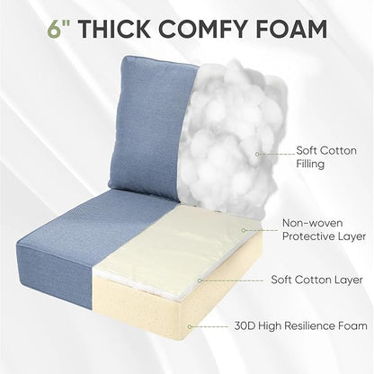 Outdoor Chair Cushions, 6 inch Thick Seat Cushion for Outdoor Furniture, Waterproof 22x24 Patio Furniture Cushions, Patio Couch Cushions Replacement, Include 2 Back & 2 Seat Cushion, Thick/BabyBlue