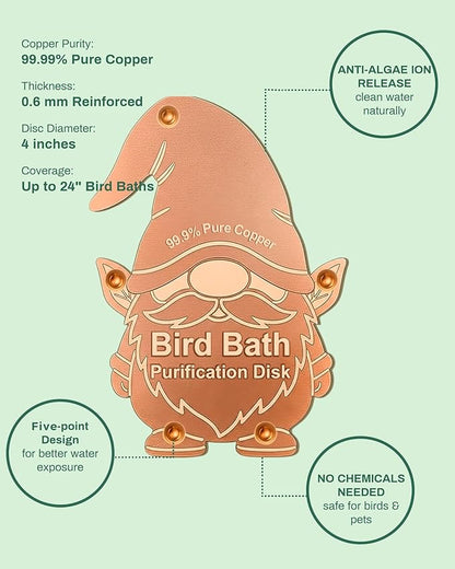 Bird Bath Purification Disk Pure Copper Outside Winter Solar Power Birdbath Backyard Outdoor Wild Cleaner Heater Hummingbird Bee Water Humming Feeder Cage Dispenser Lover Gift Accessories Gnome