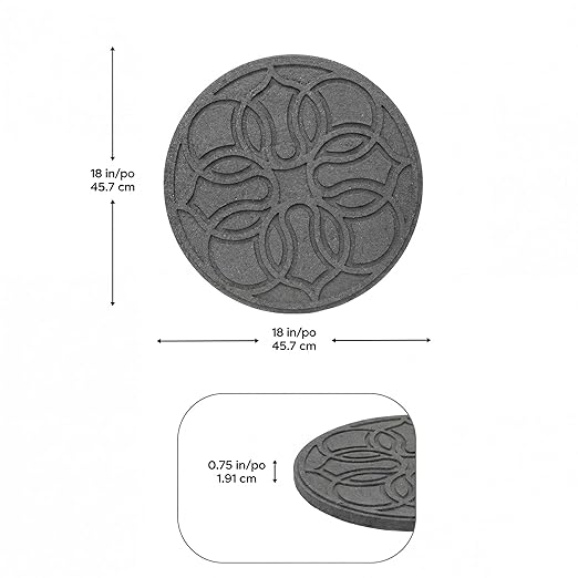Garden Central TierraVerde 4-Pack 18”x18” Fake Pendant Rubber Stepping Stones, Round, Grey – Reversible Non-Slip Outdoor Faux Decorative Set for Landscaping – DIY Decor for Walkways & Yard Pathways