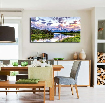 arteWOODS Landscape Canvas Wall Art Nature Picture Oxbow Bend Grand Teton National Park Modern Canvas Artwork River and Forest Contemporary Wall Art Large Size for Home Office Decoration 20" x 40"