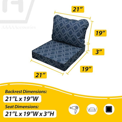 AAAAAcessories Outdoor Seat Cushions for Chairs, Fade-Resistant, Waterproof Patio Furniture Replacement Cushions, 21" x 19" x 3" + 21" x 19", Slate Blue Vine Trellis