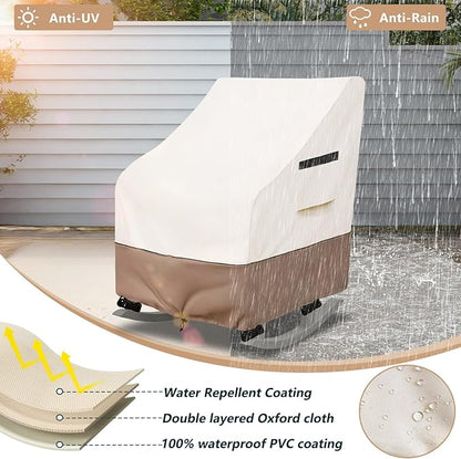 Outdoor Rocking Chair Cover, Heavy Duty 600D Patio Chair Winter Cover for 27" W x 34" D x 45" H, Beige