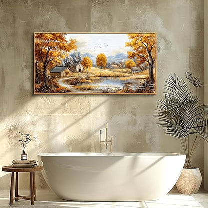QIYILEXWART Autumn Forest Wall Paintings Large Wall Art For Living Room Canvas Decor For Bedroom Ocean Inspiration Pictures Office Decorations Posters Modern Home Decor Artwork Wood Framed