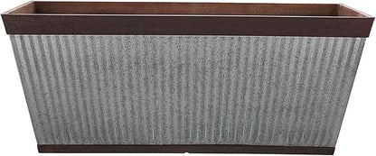 Southern Patio 24 Inch Westlake Outdoor Rectangular Deck Rail Textured Resin Garden Flower Herb Planter w/Sun Protectors, Rustic Galvanized