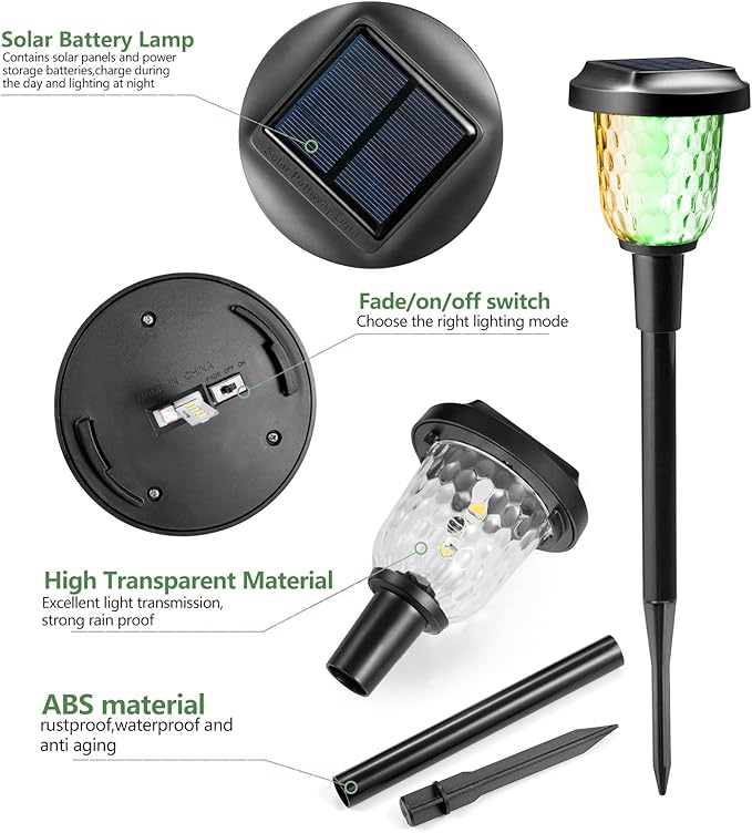 Solar Outdoor Lights,6 Pack Dream Dynamic Solar Pathway Lights,Waterproof Color Changing Walkway Lights Maintain 10 Hours of Lighting for Garden, Landscape, Path, Yard, Patio, Driveway