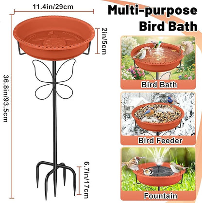 Bird Bath for Outside with Removable Bowl Metal Base, 37In Freestanding Rust-Proof Birdbaths & Birdfeeder, Bird Baths Feeder Bowl for Outdoors Garden Patio Yard Lawn Decor (Brown)